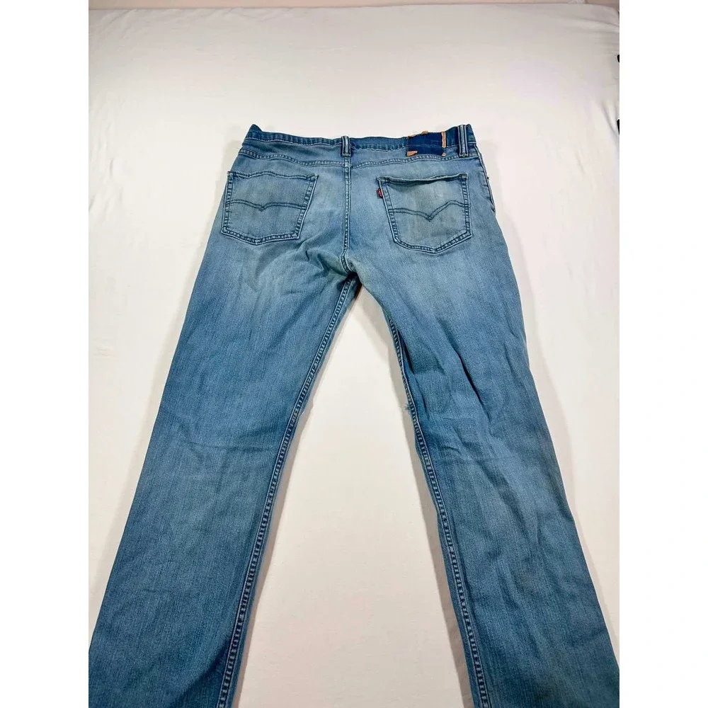 Levis 511 Slim Fit Jeans Mens 36x32 Light Wash Distressed Ripped Denim Blue